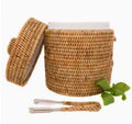 Rattan Ice Basket With Tongs - Honey Brown